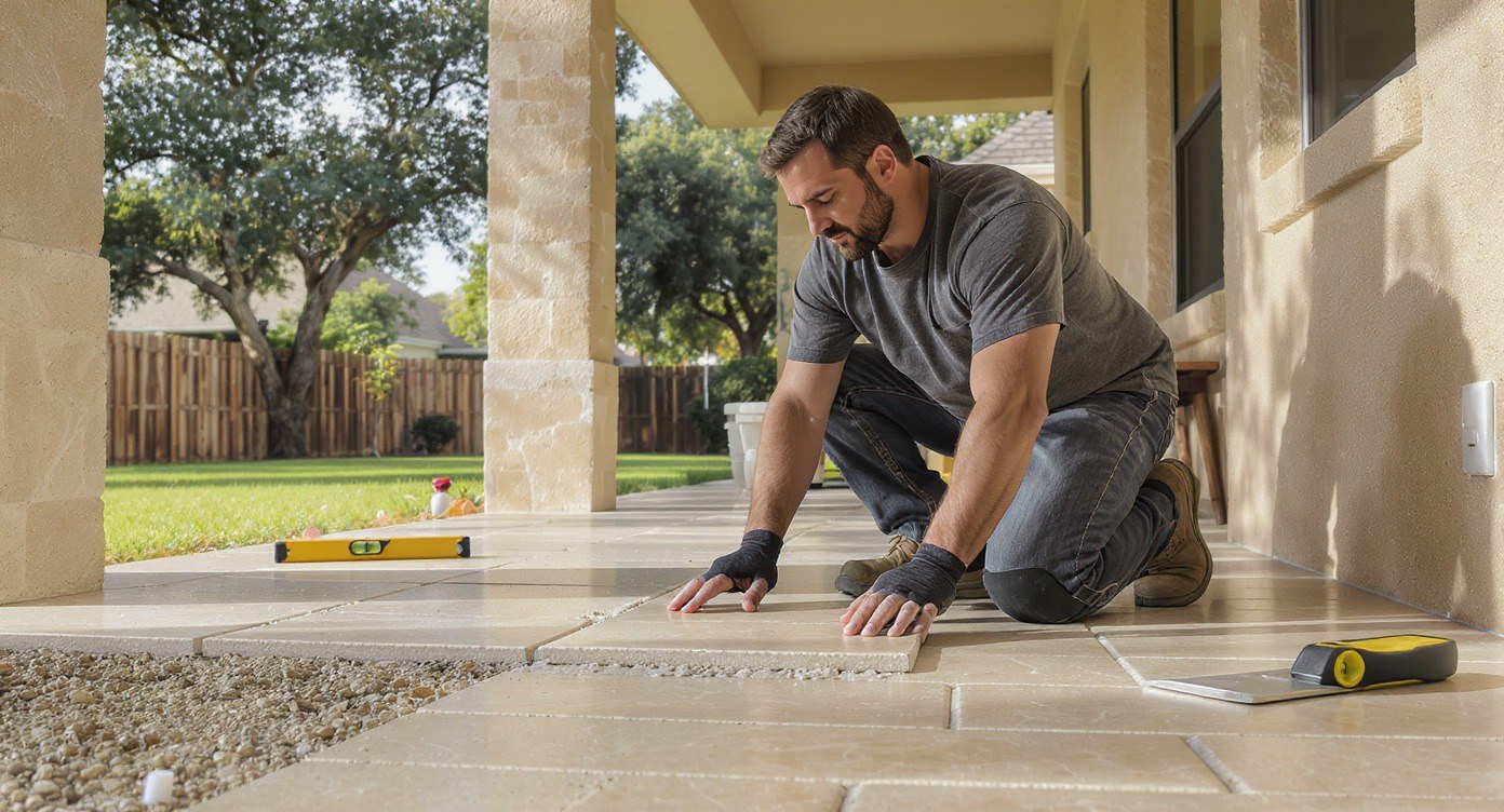 Outdoor patio tile installation in San Antonio